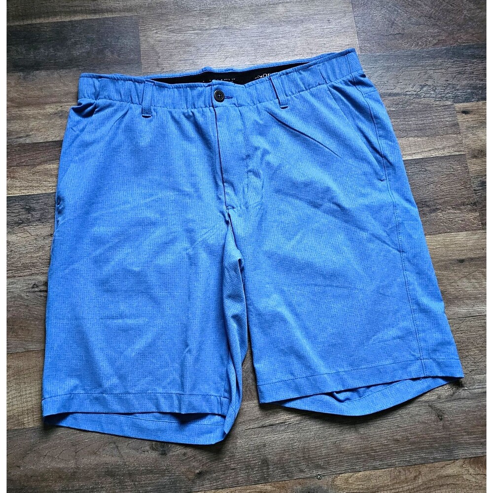 Under Armour HeatGear Men’s Blue Solid Chino Shorts Flat Front Logo Pockets